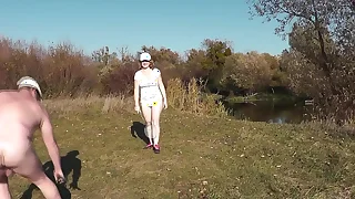 Wild beach&period; Nude in public&period; Outdoor aloft bank of river naked sexy nurturer MILF Frina learns to step badminton together close to her naked lover&period; Outside&period; Nudist beach&period; Pussy natural tits pain in the neck Milf